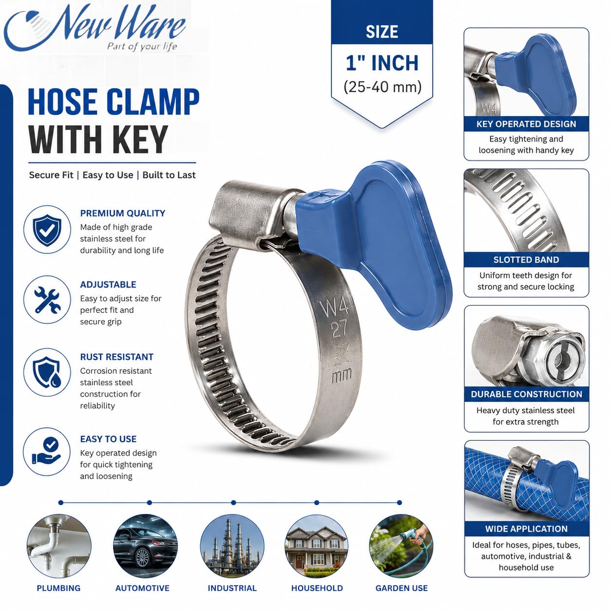 Stainless Steel Hose Clamp - Heavy Duty & Adjustable -7