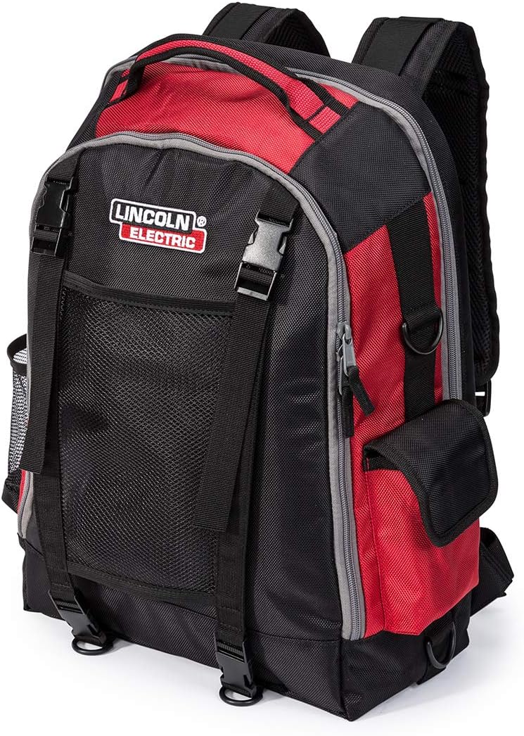 Lincoln Electric Welders All-in-One Backpack | Tool, PPE and Electronics Storage | Adjustable External Storage Net | K3740-1, Black, Red, Grey