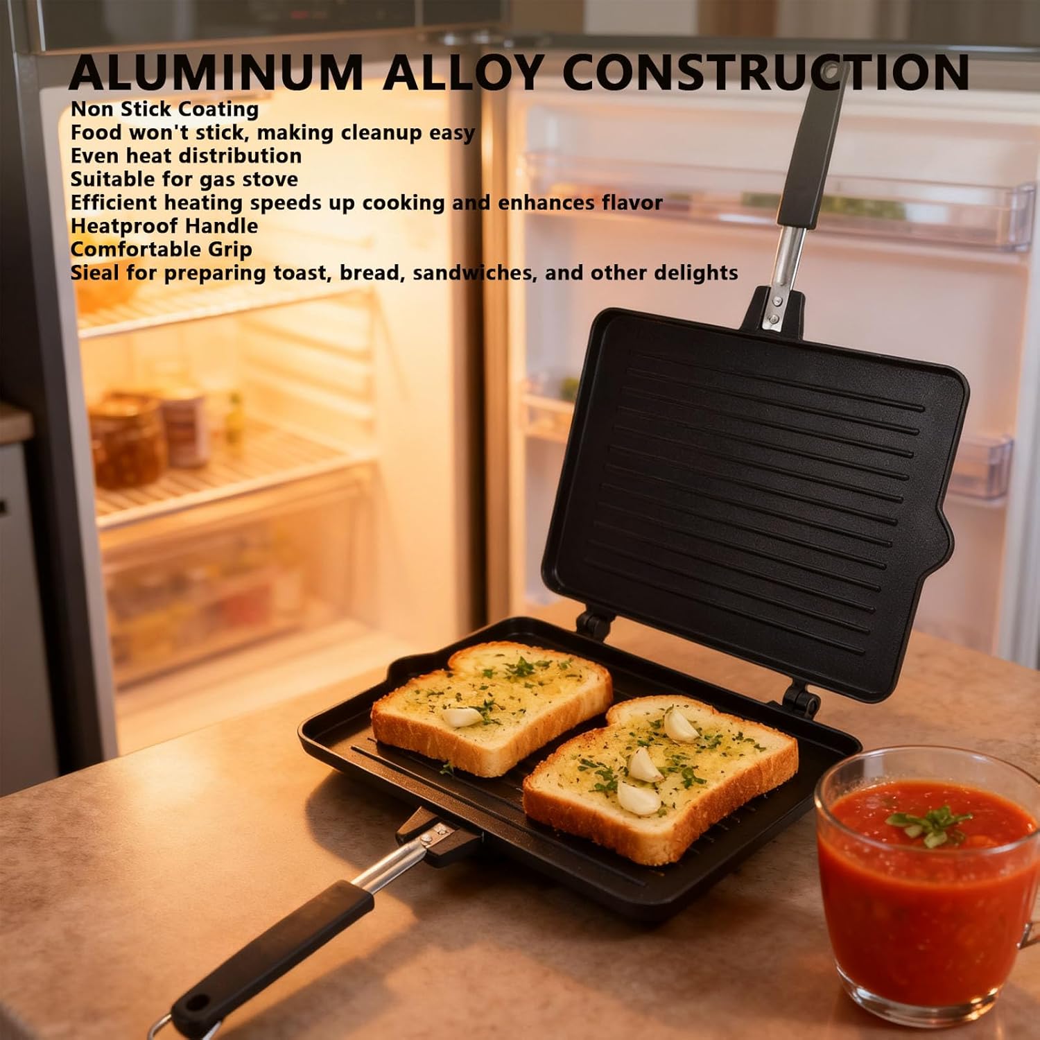 Pwshymi Nonstick Grill Pan Efficient Gas Heating for Home Kitchen Breakfast Making