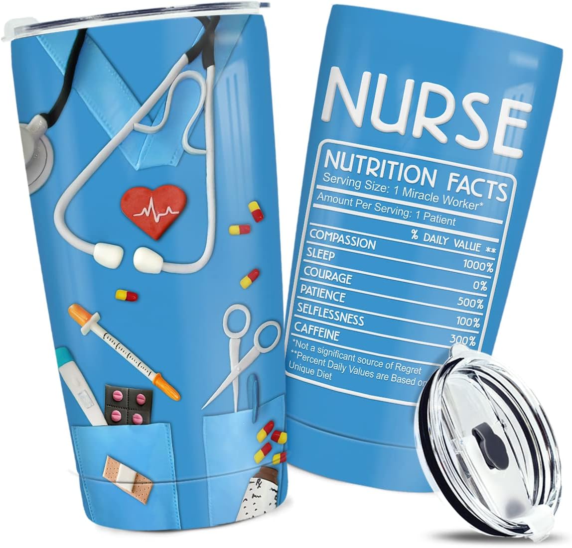 wowcugi Nurse Gifts Nutrition Facts Tumbler Stainless Steel Double Vacuum Insulated Travel Coffee Cup 16oz Christmas Graduation RN CNA LNP Nurse Appreciation Gift Women Men - Image 2