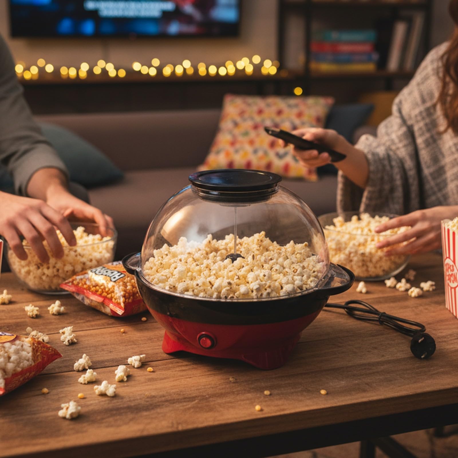 Macchina per popcorn elettrica con capacità di 24 tazze, stile retrò, con funzione di miscelazione, veloce e silenziosa, per la casa, facile da pulire grazie alla superficie antiaderente