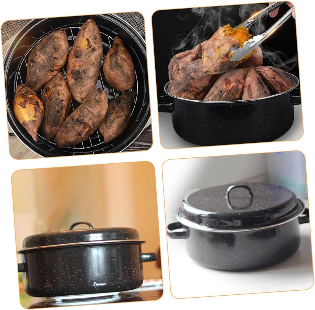 Enamel Roasting Pot Nonstick Barbecue Pan Roaster Baking Pan Home Kitchen Roaster