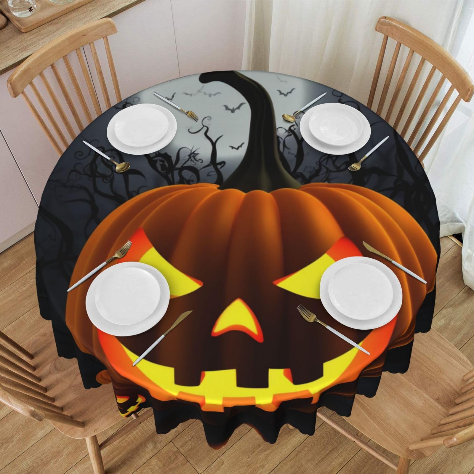 Nappe ronde Halloween anti-tache 152 cm imperméable avec dentelle