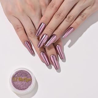 Rose Gold Magic Mirror Chrome Nail Powder, Big-Capacity 1.5g Metallic Dust Holographic Effect Powder Pigment Glitter Manicure Kit, Nail Art, Can Mixed with Builder Gel Nail Polish for Use