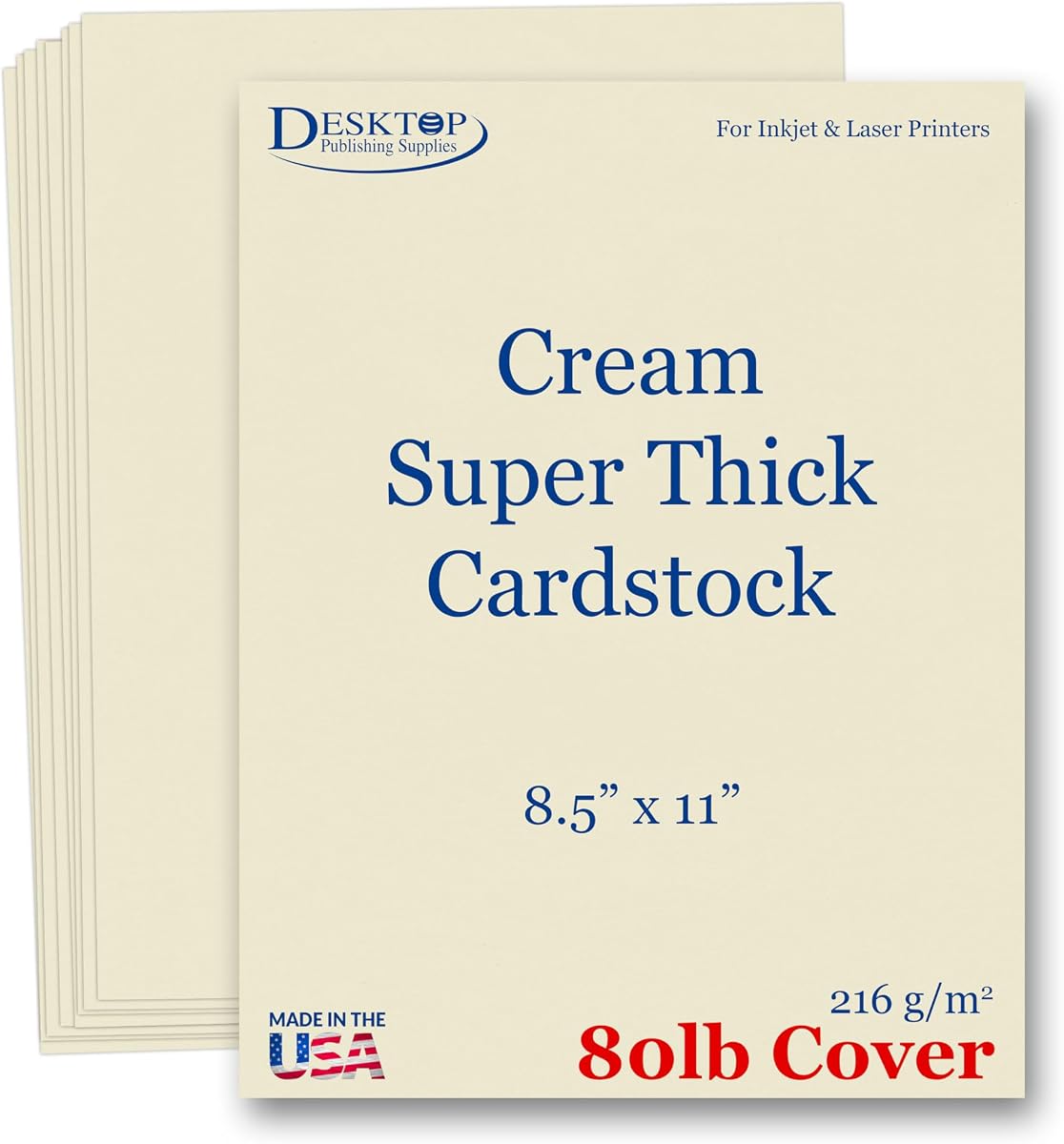 Cartulina color crema natural pesada de 8,5" x 11" - Papel grueso para impresión - Cartulina para inyección de tinta/láser de 80 lb (20 hojas)