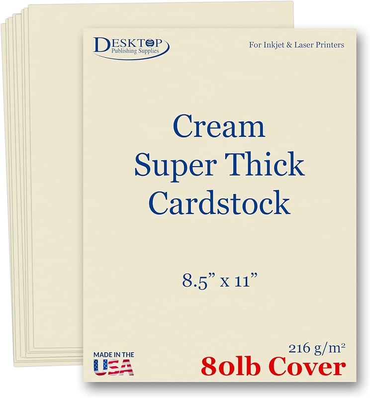Heavyweight Natural Cream Cardstock 8.5" x 11" - Thick Paper for Printing - Inkjet/Laser 80lb Cardstock (20 Sheets)