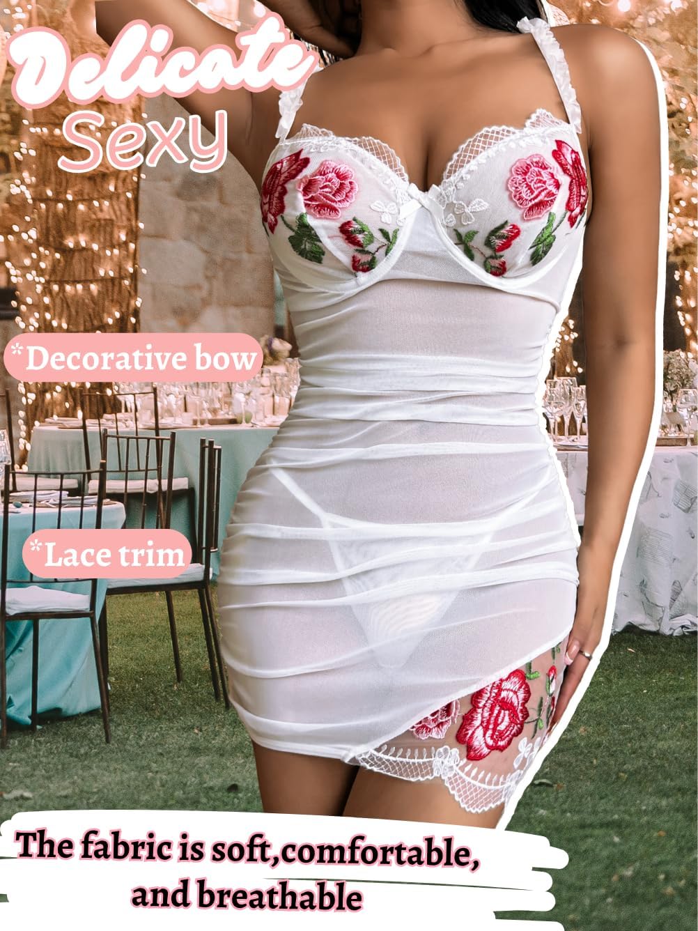 ShawGobow Floral Lingerie Dress,Scrunch Butt Sheer Mesh Sexy Night Gowns For Women,Boudoir Outfits Bridal Wedding Honeymoon