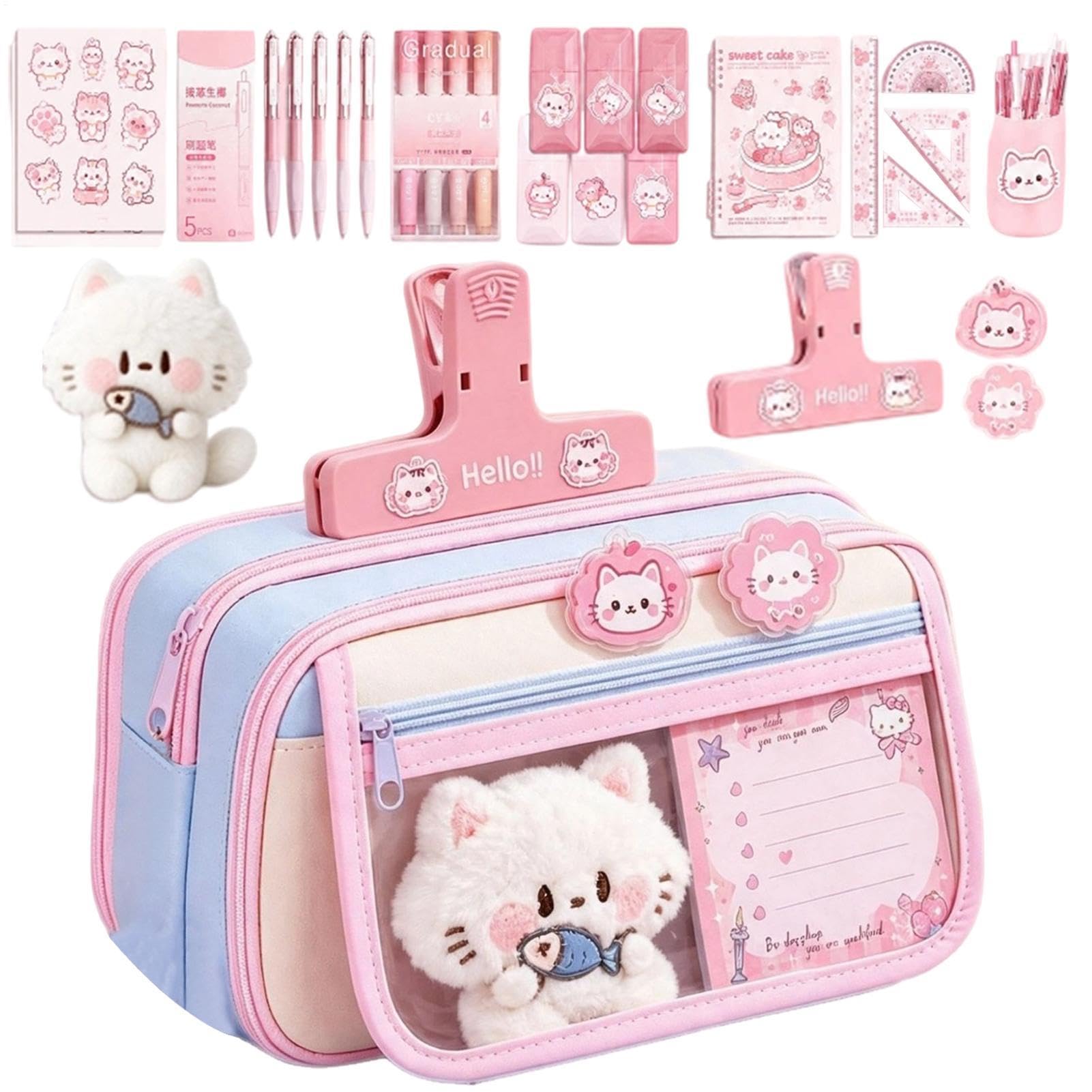 Cat Stationery Set, Complete School Supplies Kit with Pencil Case for Kids