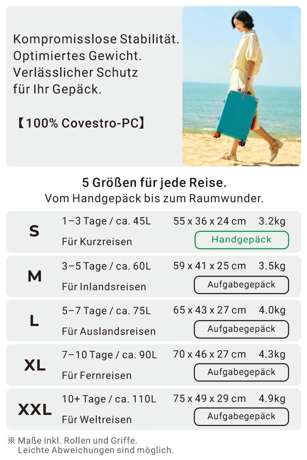 Handgepäck Koffer Alu-Rahmen, Hartschale Kabinentrolley 55cm, Titansilber