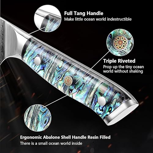 Miniatura 5 de Cuchillo Santoku de acero de Damasco de 7 pulgadas, hoja profesional japonesa 10Cr15MOV con patrón de martillo forjado a mano, cuchillo de cocina