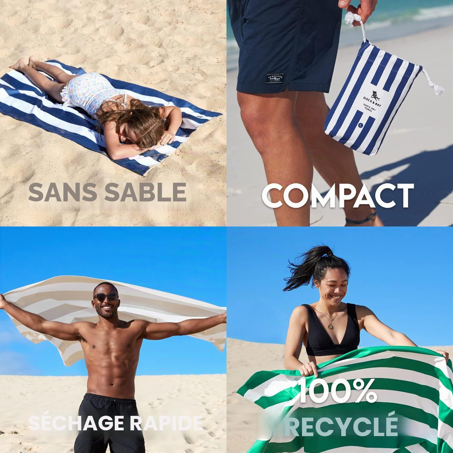 Dock & Bay Serviette de Plage pour Voyage, Natation, Camping, Vacances, très absorbante, séchage Rapide, sans Sable, compacte, légère, matériaux 100% recyclés, Housse Incluse