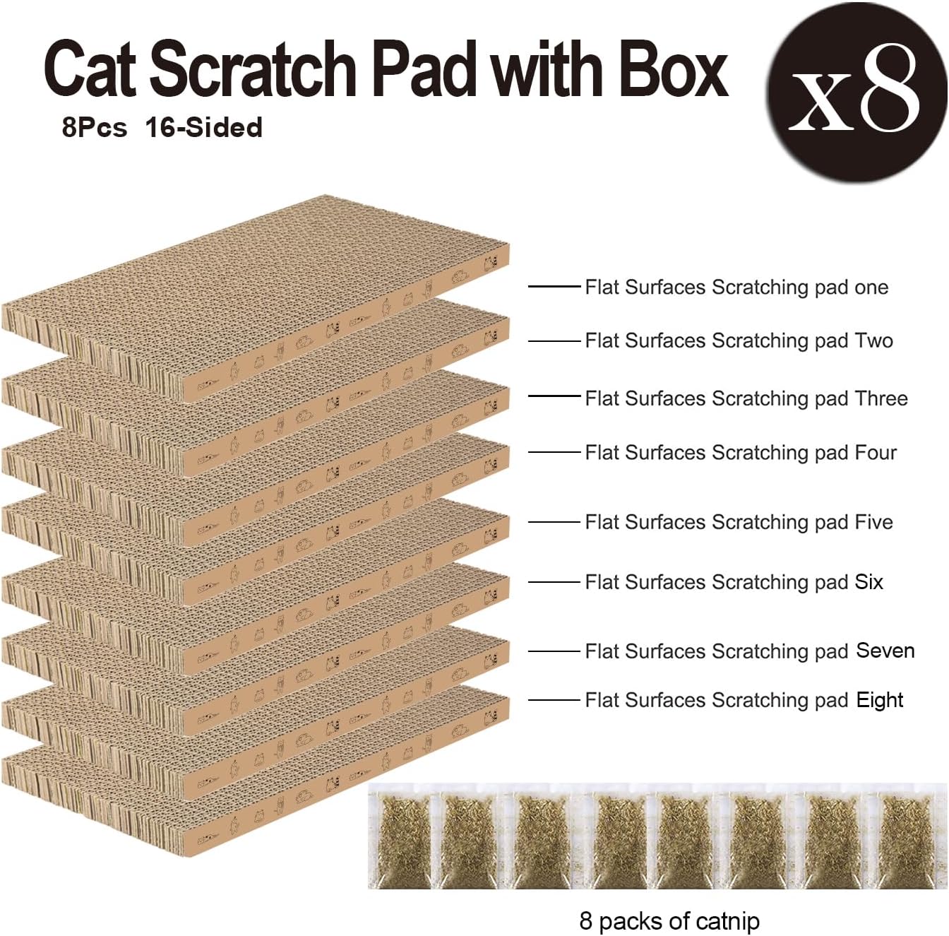 8 packs in 1 cat scratch pad, cat scratcher cardboard,reversible,durable recyclable cardboard, suitable for cats to rest, grind claws and play 8 pcs