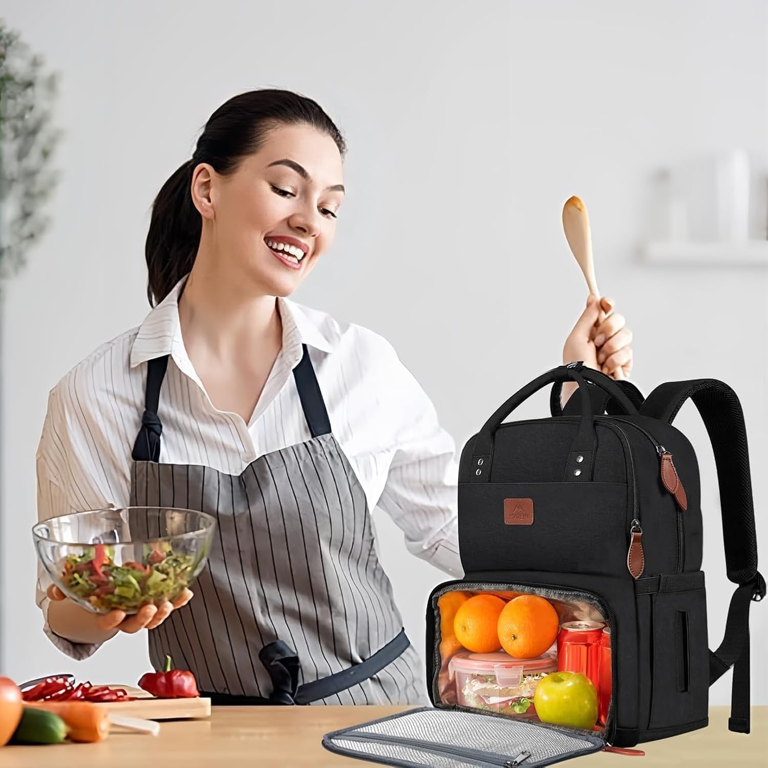 MATEIN Plecak na laptopa na lunch, plecak piknikowy z kieszenią na laptopa, plecak dla mężczyzn i kobiet, izolowana torba chłodząca na lunch, na kemping, podróż, do szkoły, pracy, czarny