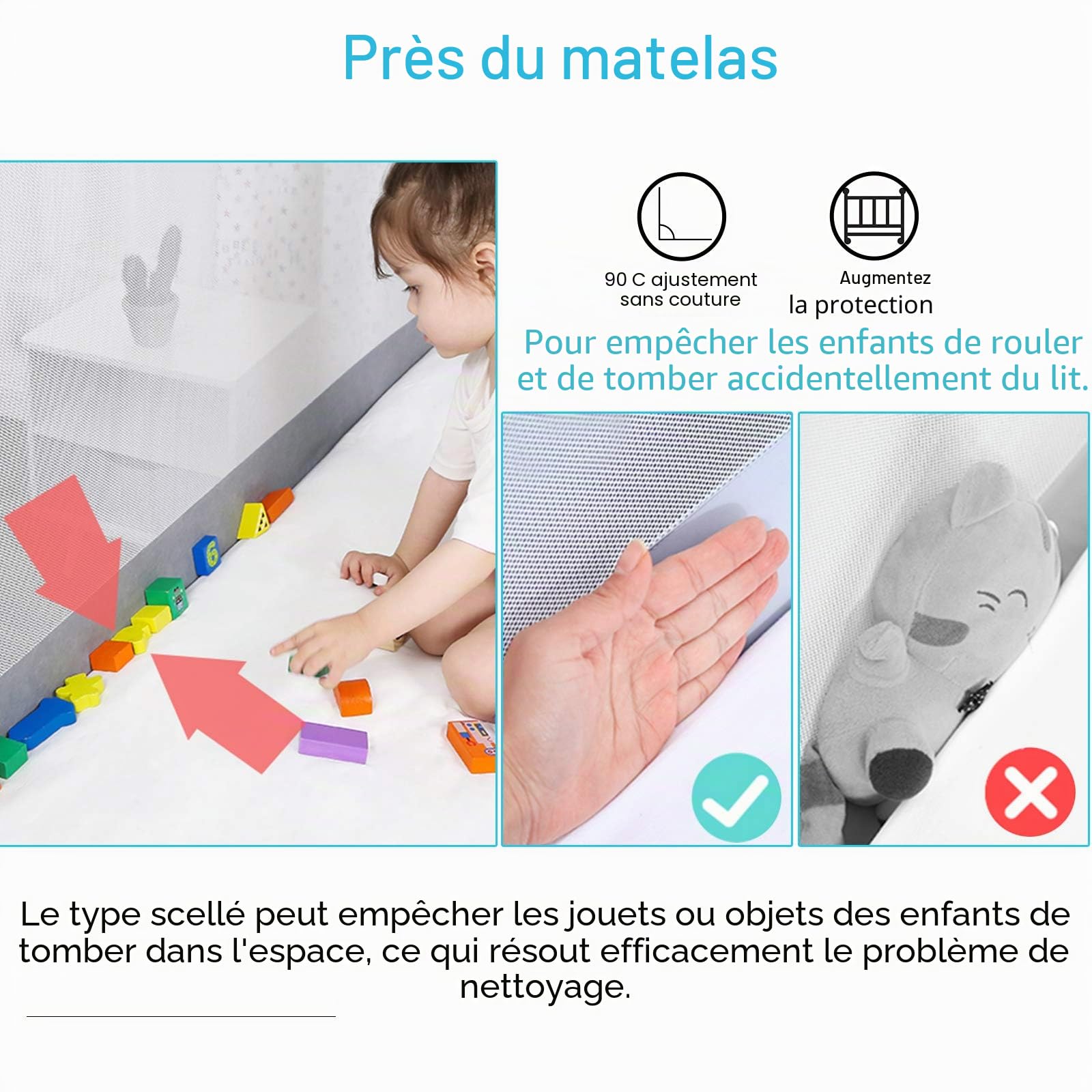 LZQ Barrière de Lit Enfants Bébés, Garde-Corps de sécurité avec Housse antidérapante, Protection Bord de Lit pour Sécurité des Enfants Bébés Portable Bedrail 180 x 70 x 25 cm (180 cm)