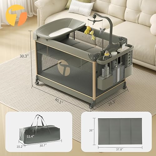 Miniatura 7 de Moisés portátil 4 en 1 para bebés y corralito para bebé, convertible con cambiador de pañales, cuna de viaje plegable para recién nacidos a niños