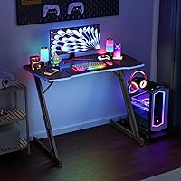 Vista 2 de PayLessHere Mesa de juego de 39 pulgadas Azul Escritorio para computadora en forma de Z con marco de acero, gancho para auriculares, pies