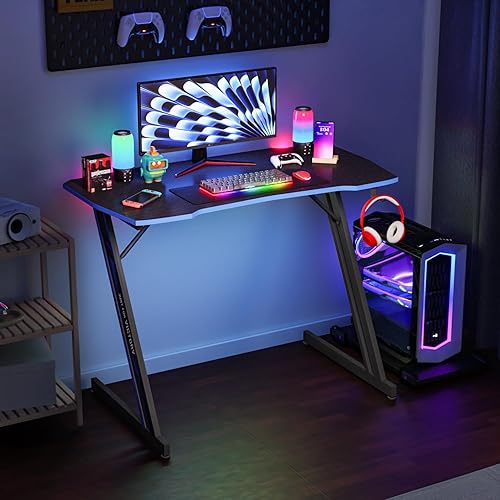 Miniatura 41 de PayLessHere Escritorio para juegos de 47 pulgadas, mesa de fibra de carbono, estación de trabajo Ultimate Gamer con soporte para tazas y gancho para