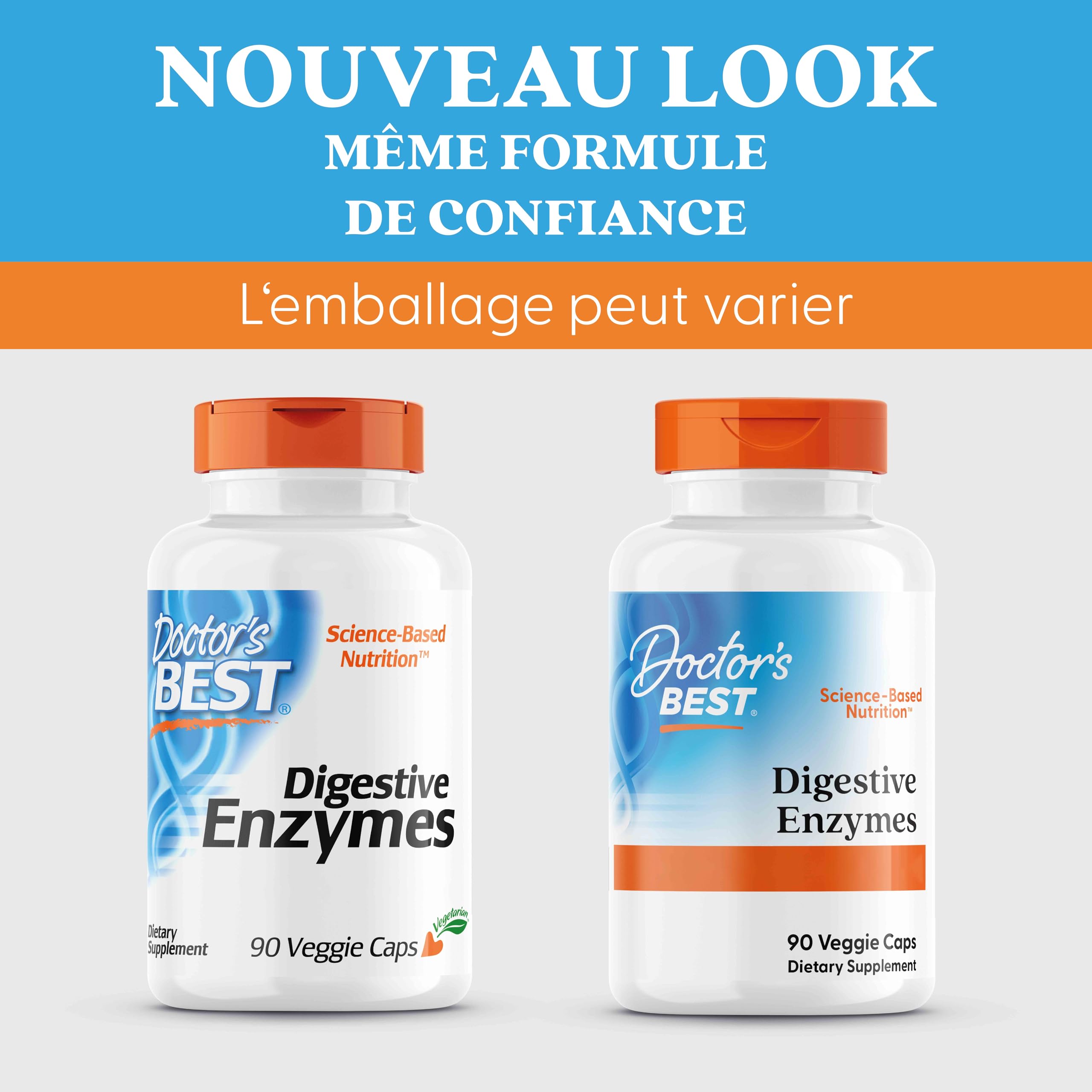 Doctor's Best, Digestive Enzymes (Enzymes Digestives), 90 Capsules végétales, Mélange d'Enzymes, Testé en Laboratoire, Sans Gluten, Sans Soja, Sans OGM