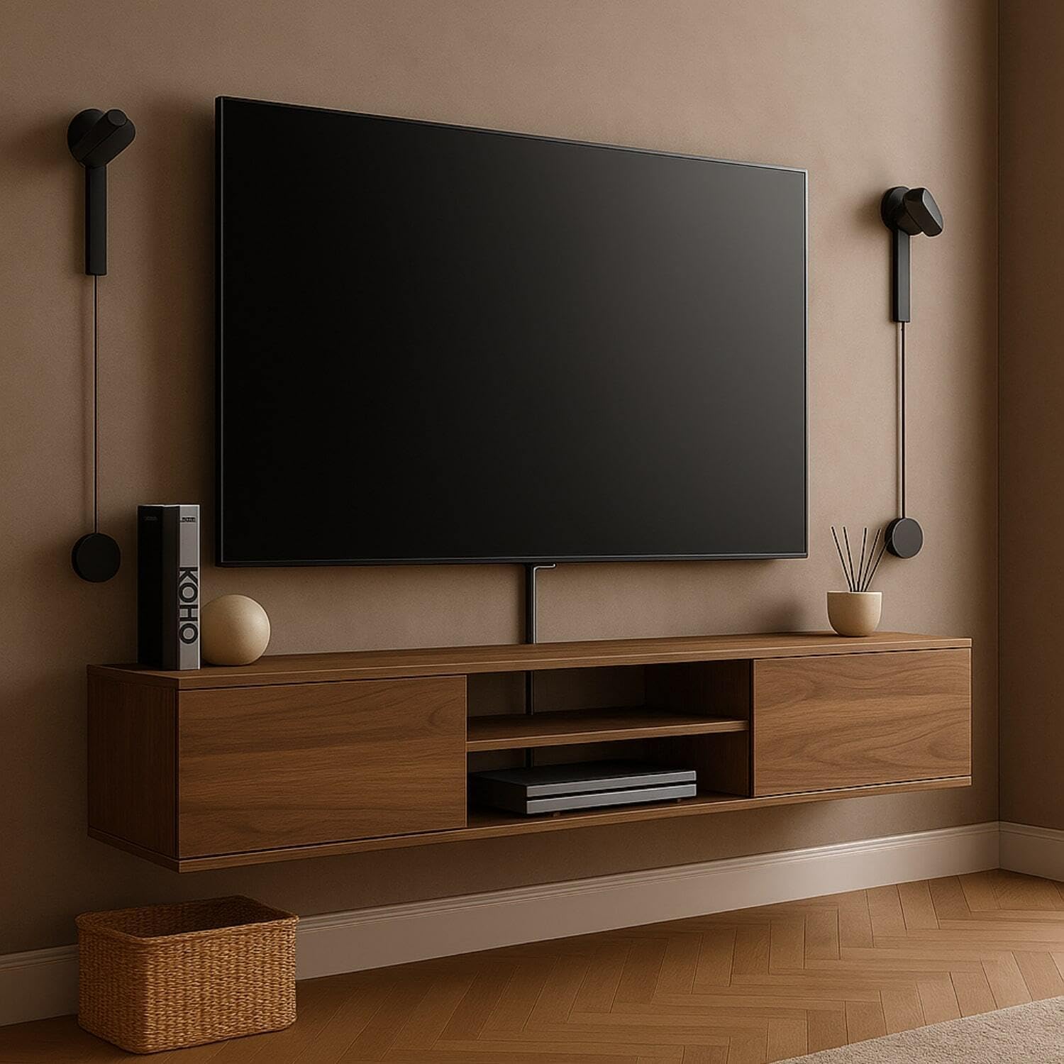 Maykoosh 70 Inch Floating TV Stand Wall Mounted Entertainment Center - Durable & Modern Walnut