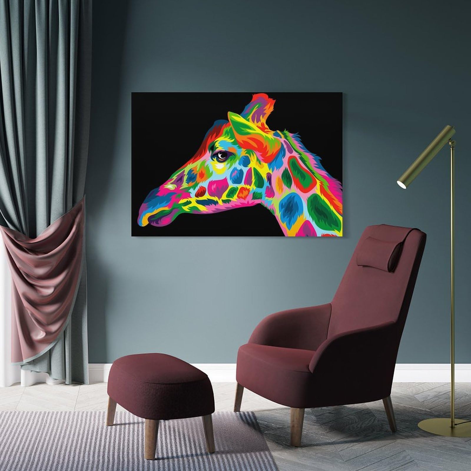 Junmoney Frame-Style-5-1 Giraffe Colorful Popart Hanging Wall Art, 20X30inch(50X75cm), For Bedroom Decor, Cosy Corners Or Studios, An Easy Wall Refresh For Bedrooms