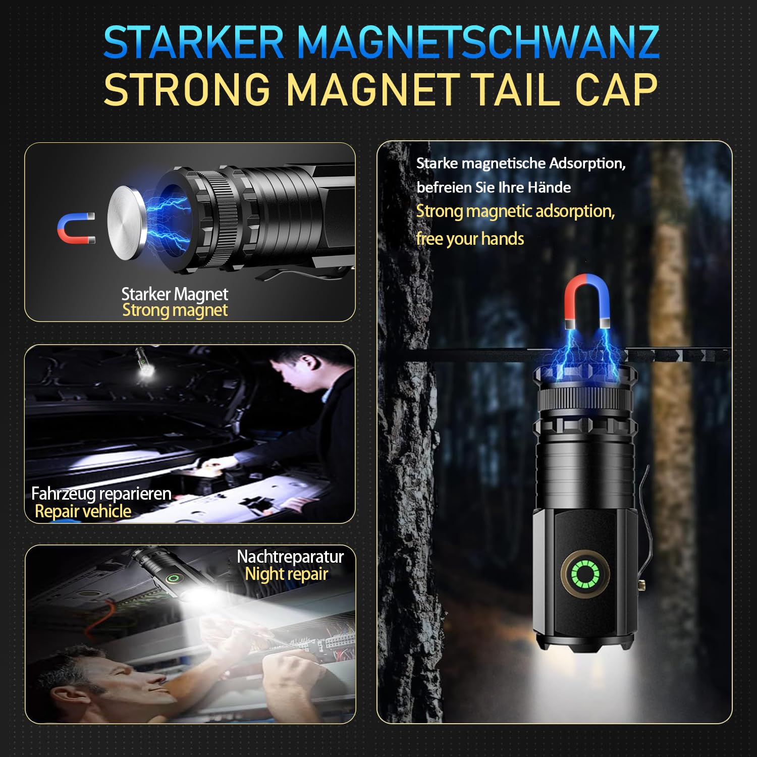 ASORT Torcia LED Ricaricabile, 5 modalità di illuminazione, 3 LED P35, mini torch, impermeabile Torcia Tattica Militare, per le emergenze all'aperto