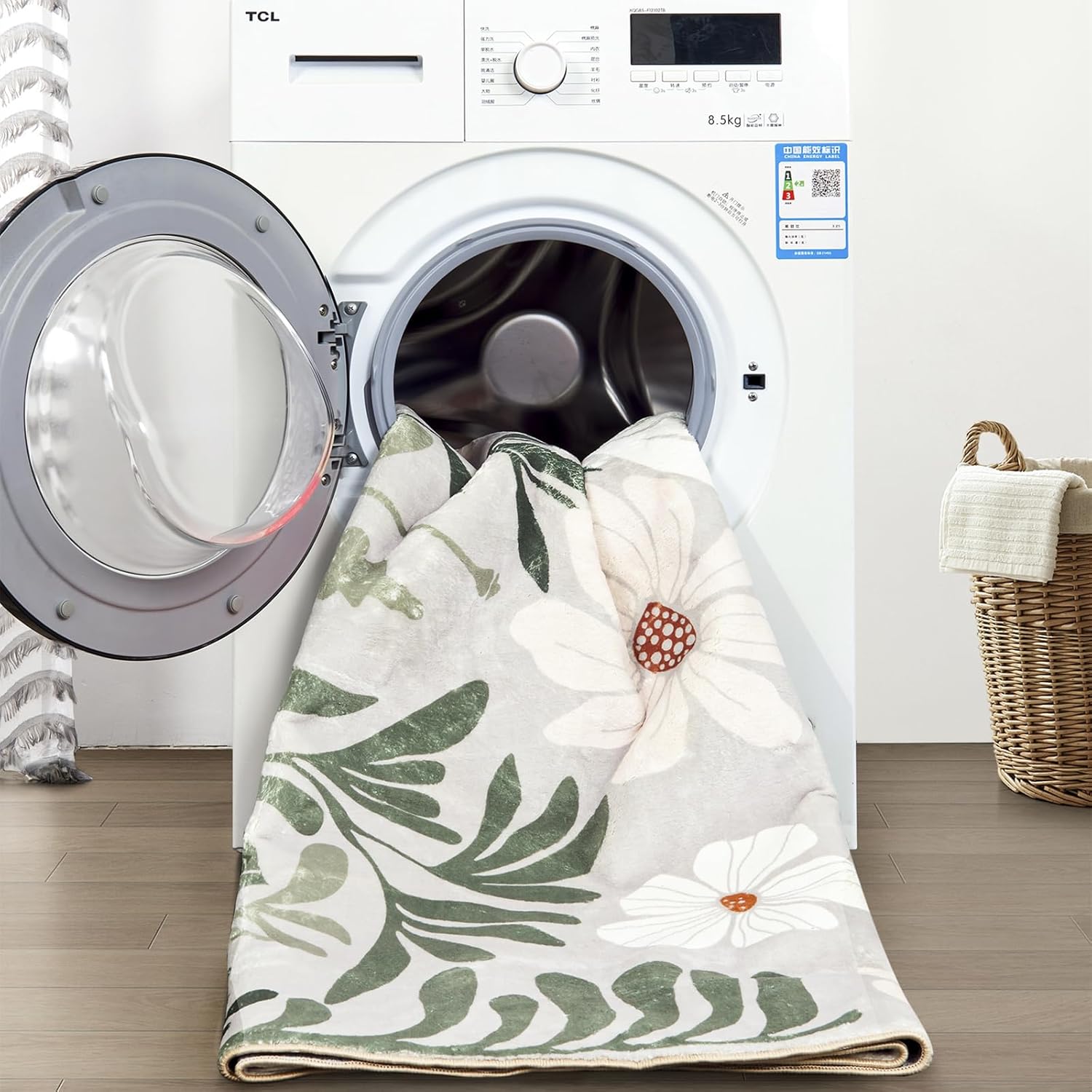 RoomTalks Cute Funky Bedroom Rugs Aesthetic Decor, 5x7 Washable Area Rug Non Slip Sage Green Boho Floral Botanical Rug Modern Abstract Throw Rug Accent Carpet for Living Room Kitchen Entryway Dorm