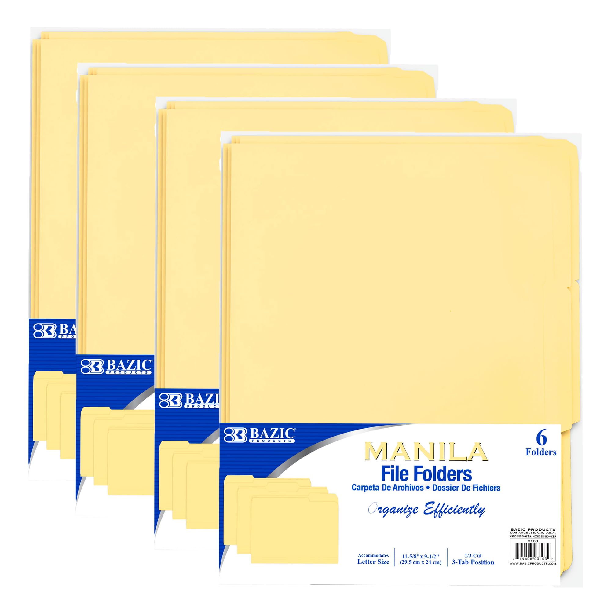 BAZIC Products Manila Folders 11 5/8" x 9/2", Manila File Folders 1/3 Cut Letter Size with Left, Right, Center Tabs – Letter Size for Organizing and