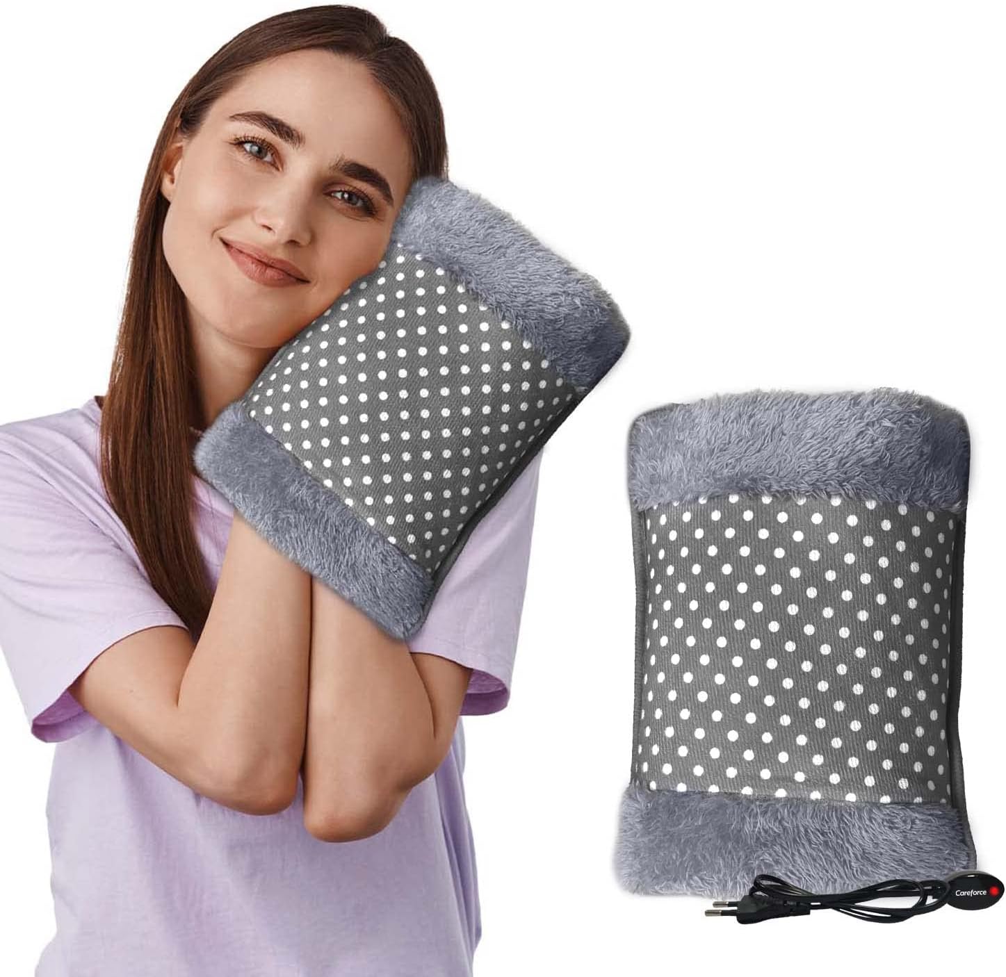 Careforce Electric Hot Water Bag with Pouch Hot Bags for Pain Relief in Shoulder, Back & Full Body Hand Warmer Electric Heating Pad for Pain Relief in period cramps Electric Heating Bag with Water - Gray