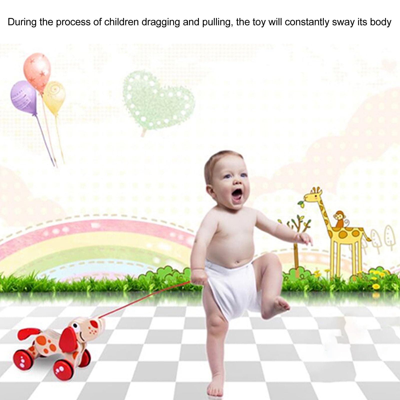 Walk A Long Puppy Push Pull Toy Puppy Walk Along Pull Wooden Hound Dog Walk A Long Puppy Wooden Pull Toy for Walking Toddlers (Type 1)