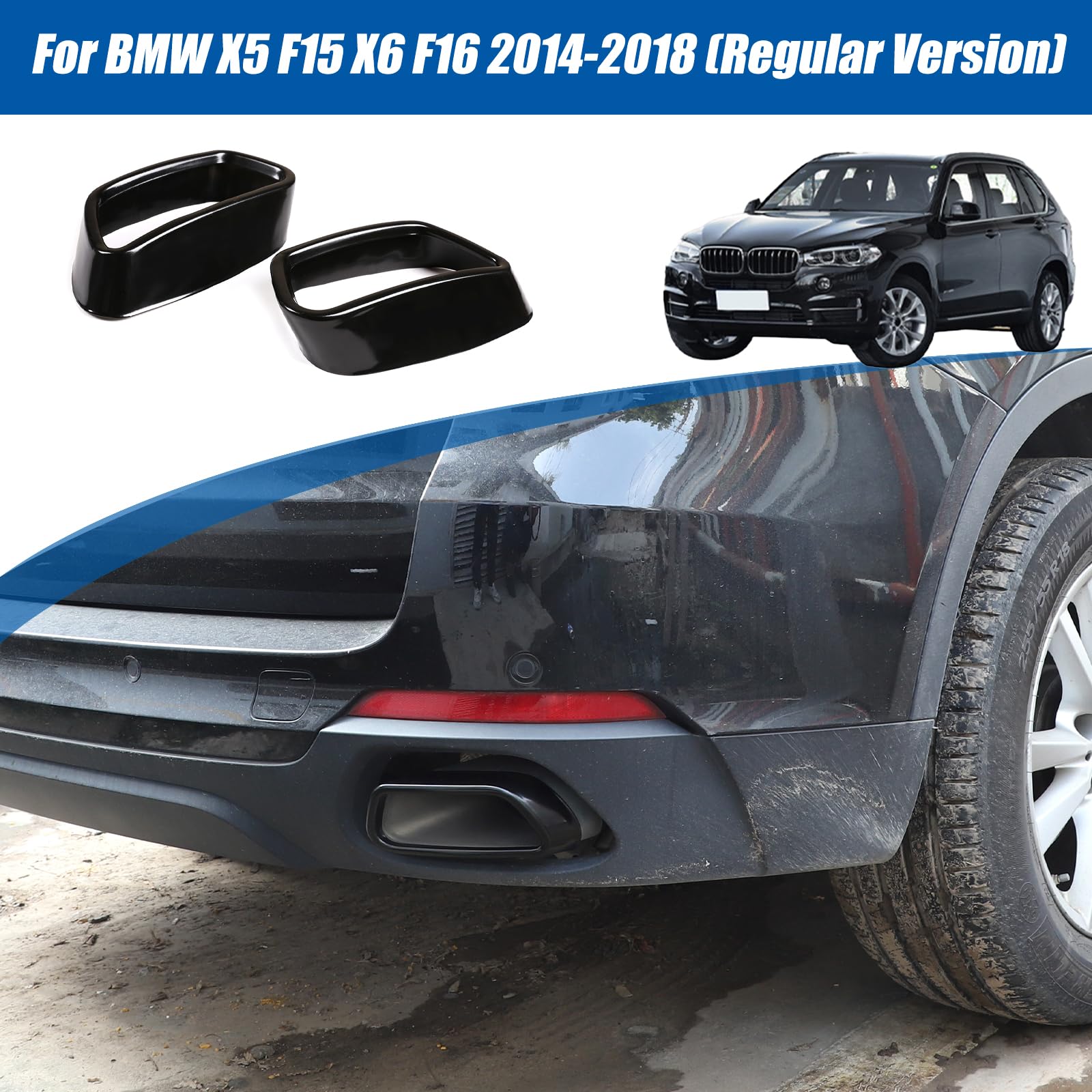 Zwarte roestvrij stalen uitlaat Cover Trim Voor X5 F15 2014 - 2018 en X6 F16 2015 - 2019 Zwarte roestvrij stalen uitlaat Cover Trim Voor X5 F15 2014 - 2018 en X6 F16 2015 - 2019