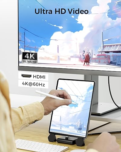 Miniatura 2 de Cable Matters Hub USB C 5 en 1 para iPhone 15 HDMI 4K60Hz, estación de acoplamiento para iPad con Gigabit Ethernet, puerto USB-A 3.2, carga PD de