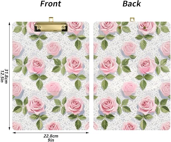 Pink Lace Rose Flowers File clipboard Standard Hole for Volleyball Baseball Coaches Size 9 x 12inches