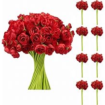 Pesonlook 48 Pcs Red Ranunculus Artificial Flower,Wedding Filler Flowers