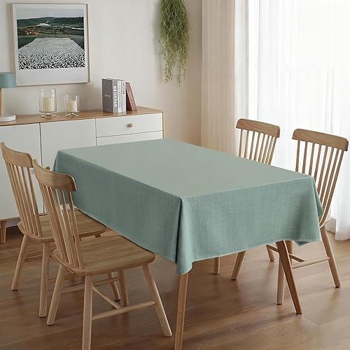 Miniatura 2 de Mantel rectangular de 55 x 71 pulgadas, lino sintético, sin arrugas e impermeable, color verde celadón, mantel rectangular de Acción de Gracias,