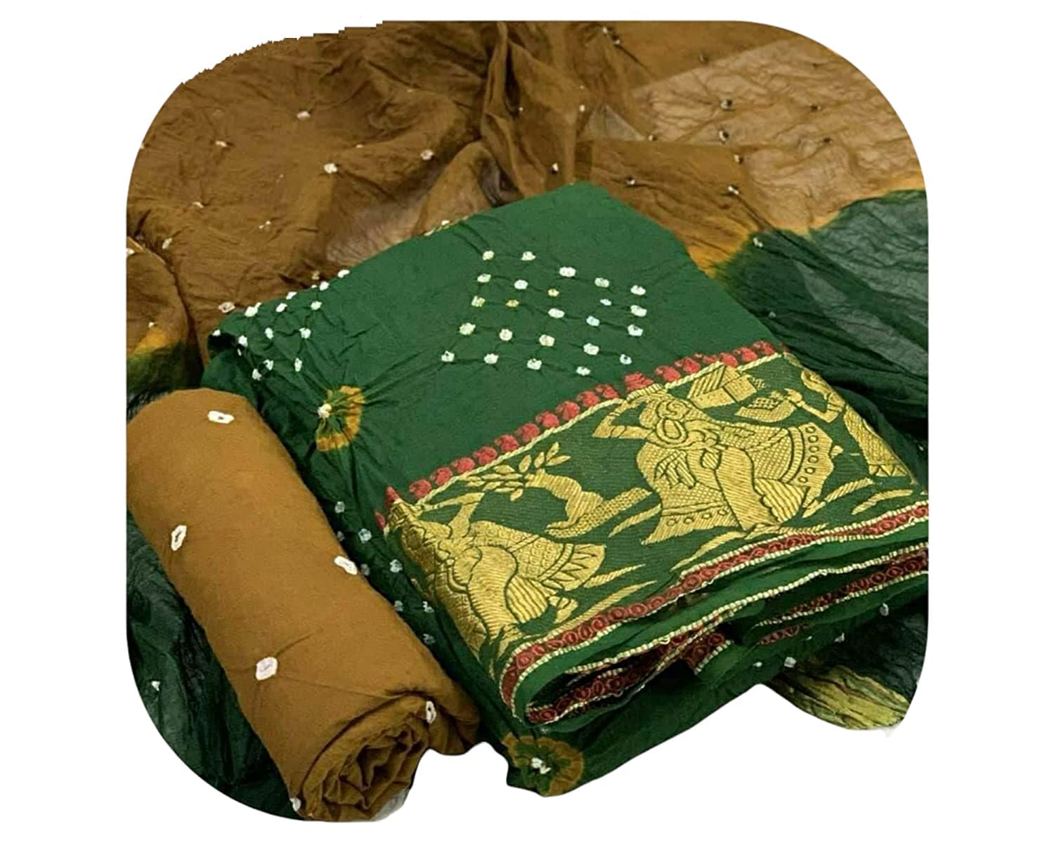 Dharmik Fashion women's jaipuri bhandhani cotton suit dress material