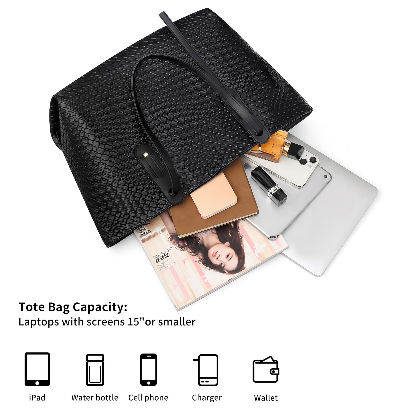 SENDEFN Borse Tote Donna, Borsa a Spalla Donna con Cerniera, Grandi Capacità Borse Shopper, Tote Bag Impermeabile in Pelle Vegana per Lavoro, Ufficio, Spesa, Scuola e Viaggio
