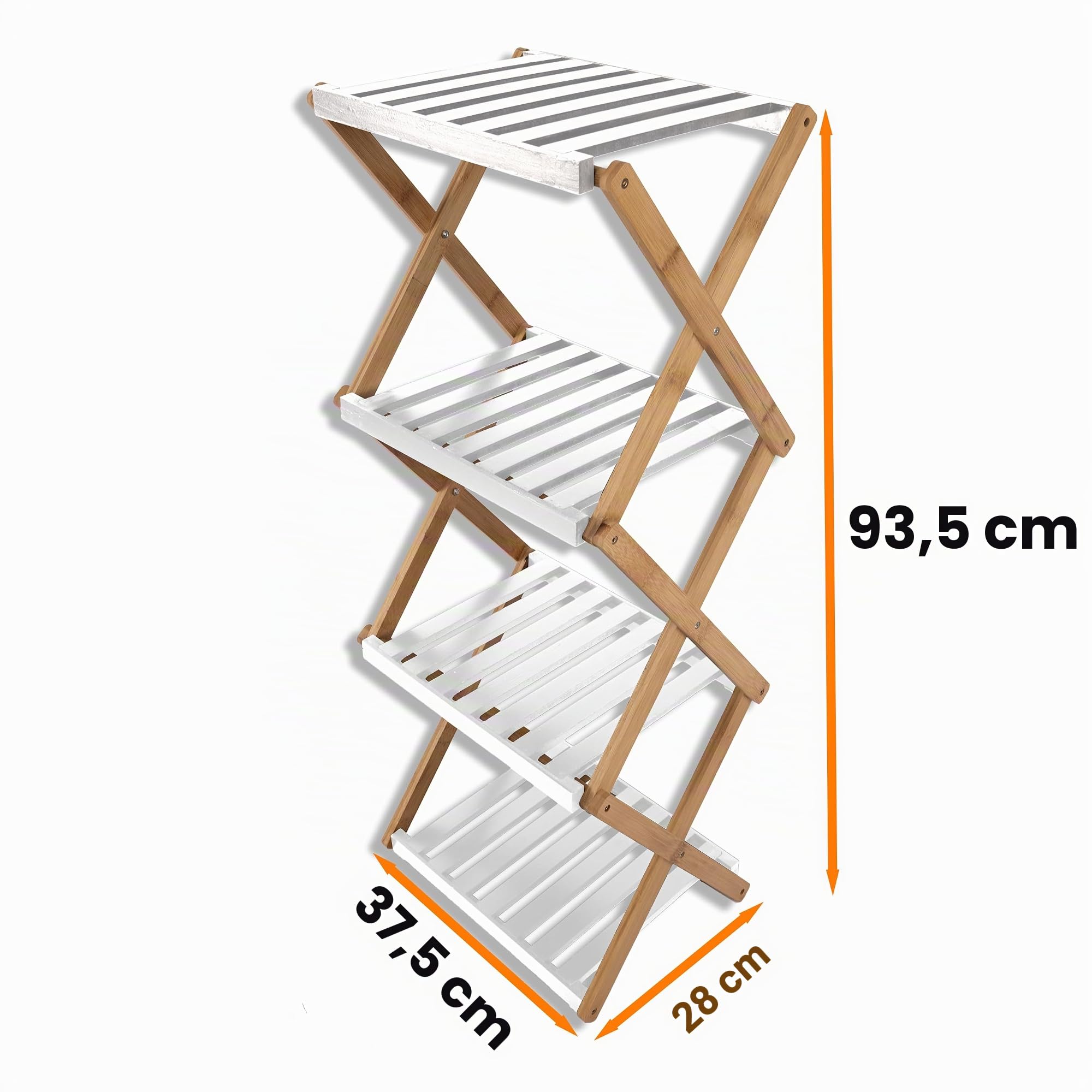 XZ-24511 Estante Zapatero de 3 Niveles Plegable de Bambú 28x37.5x93.5cm Blanco - Organizador Portátil para Calzados Sin Instalación, Zapatero para Pasillos