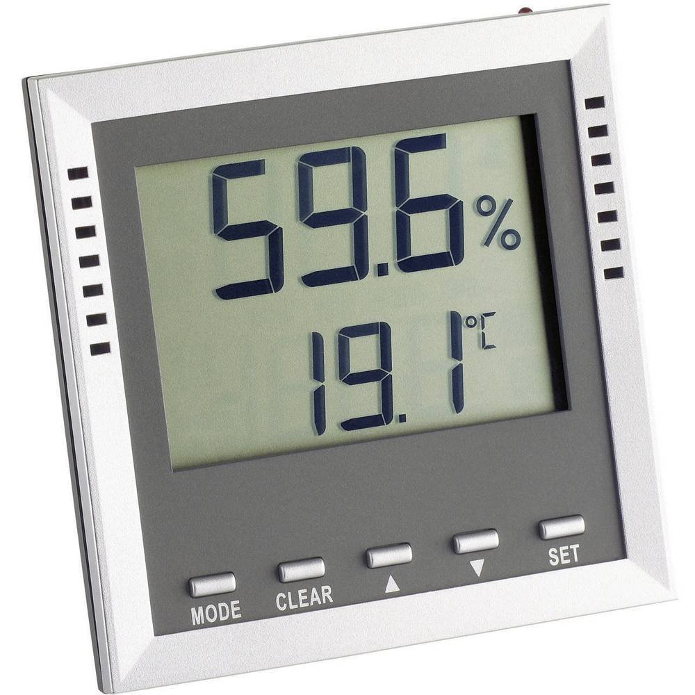 TFA Dostmann Digitales Thermo-Hygrometer Klima Guard, 30.5010, Kontrolle von Temperatur und Luftfeuchtigkeit innen, Höchst- und Tiefstwerte, Alarmfunktion, Schimmel vermeiden, grau