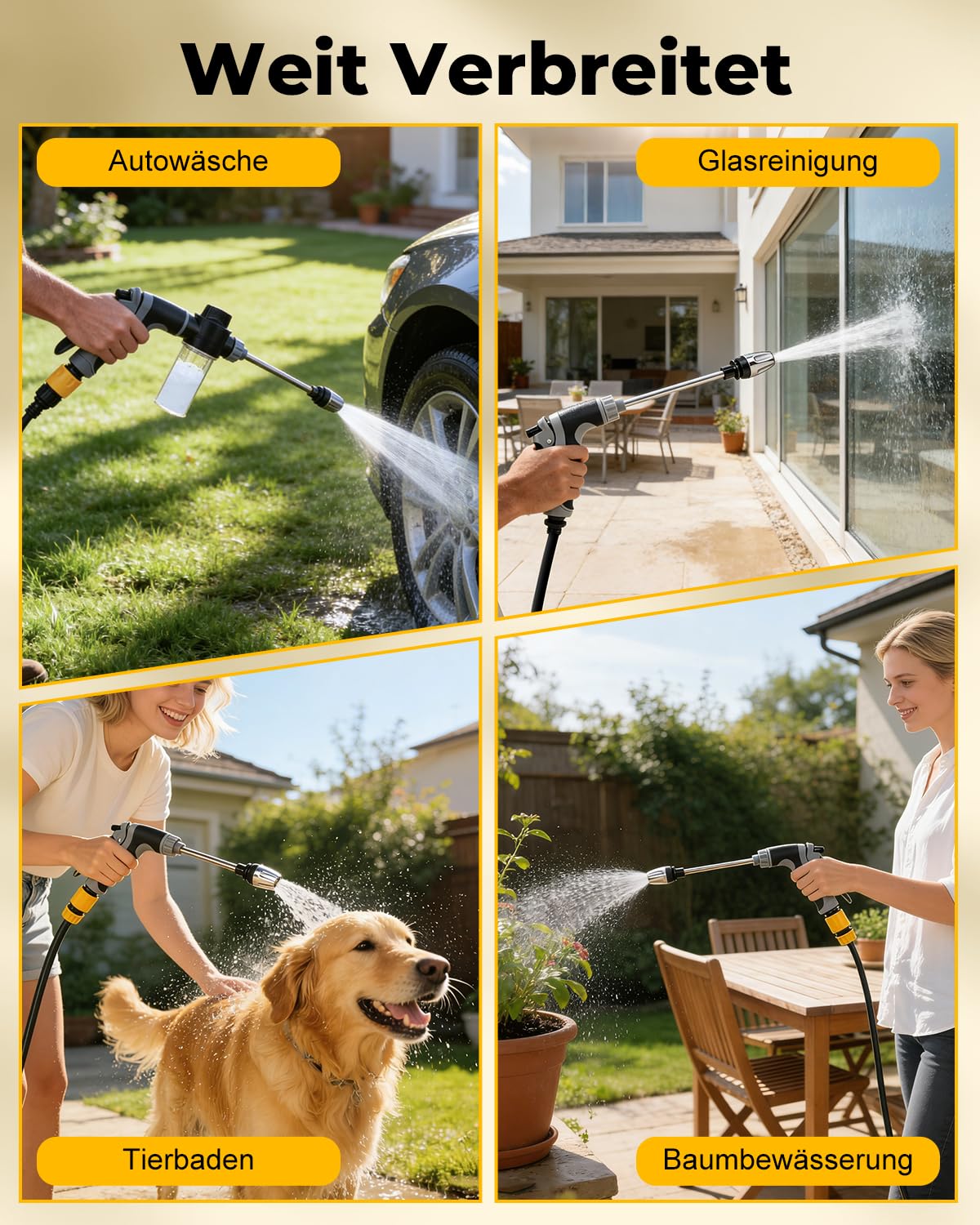 Power Jet Hochdruckpistole Gartenschlauch, Hochdruckdüse für Gartenschlauch für Auto, Terrasse & Gartenreinigung Mit 3 Verstellbaren Sprühmustern, Hinweis: Wasserdruck Abhängig vom Hauswasseranschluss
