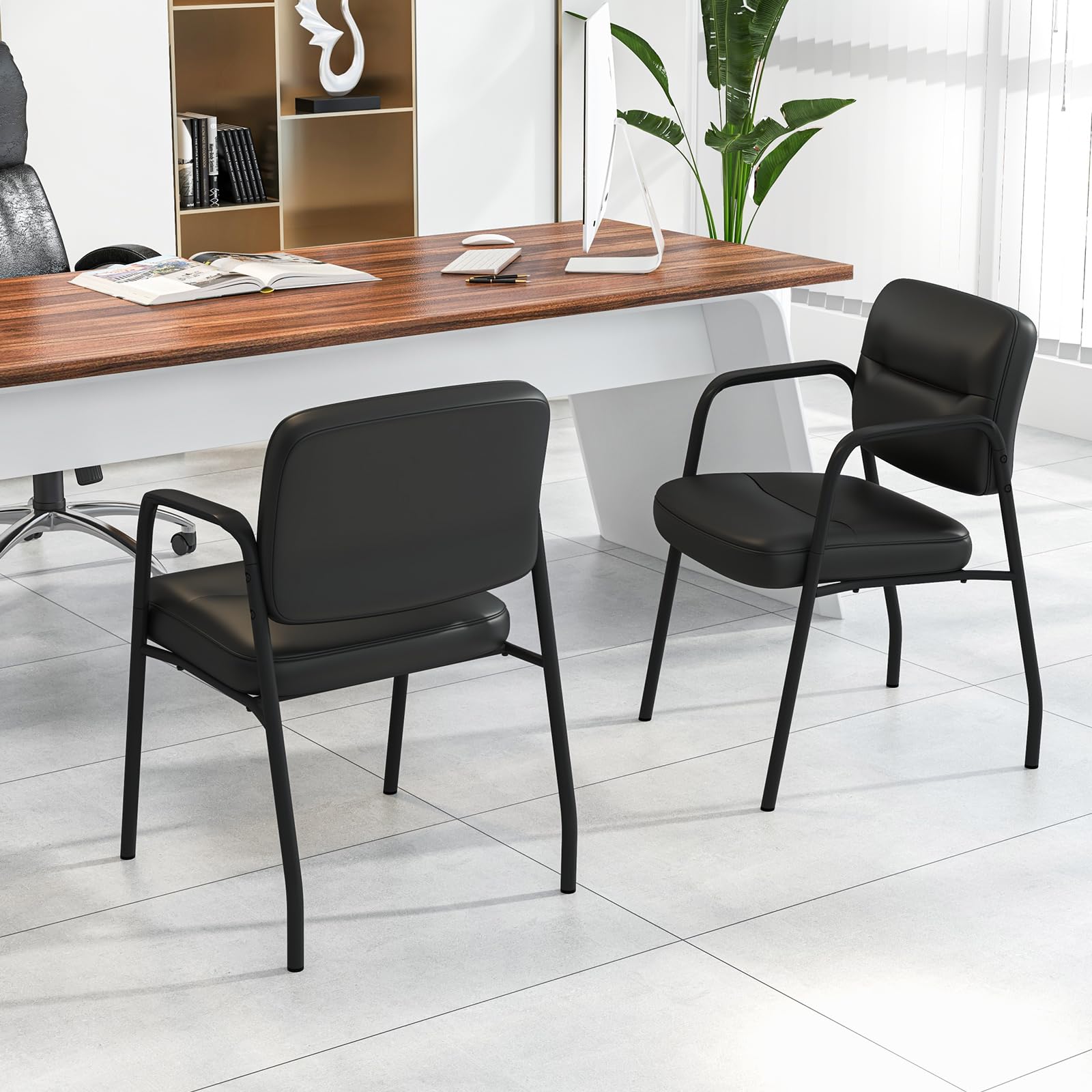 COSTWAY Set di 2 Sedie da Sala d'Attesa Imbottite, Sedie da Conferenza con Braccioli, con Gambe in Metallo, Sedie da Ufficio Portata 160 kg, 58 x 56 x 81 cm