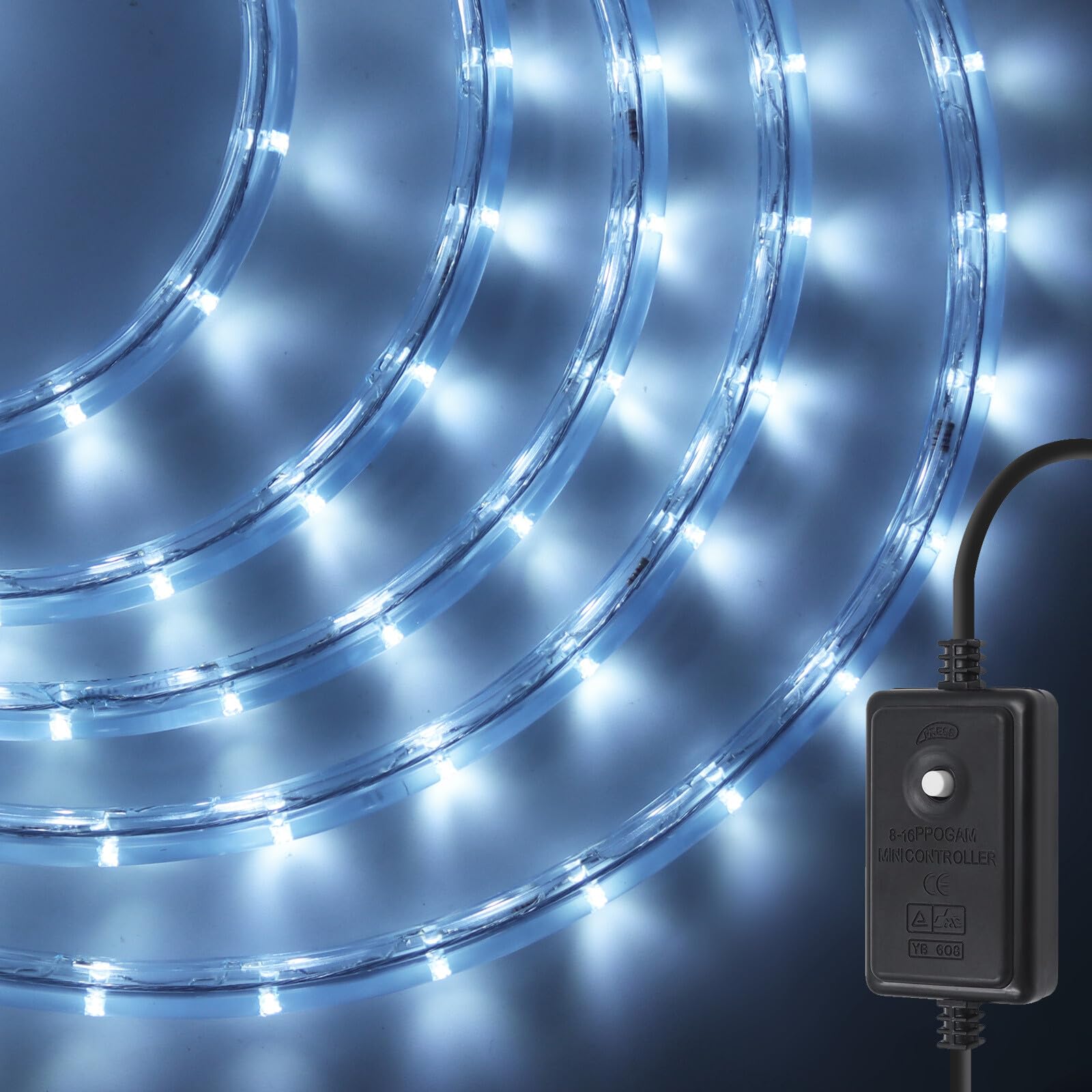 GQL Flexible LED Round Strip Lights with Manual Controller, 220V UK Plug-in, 8 Lighting Modes, IP67 Waterproof Rope Light for Outdoor Garden Wedding Party Decor (6m, White) — image 1
