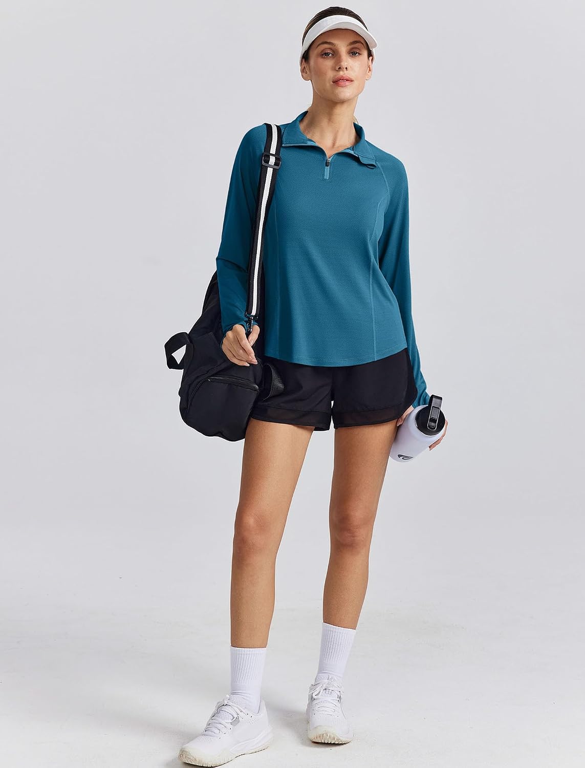 PINSPARK Womens Golf Shirt Long Sleeve Polo Shirts 1/4 Zip Tennis Hiking Tops UPF 50+ Workout Athletic Tee with Thumb Holes