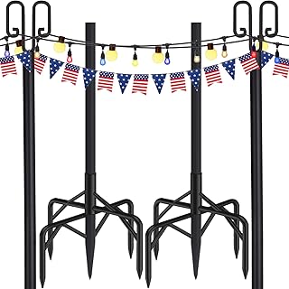 String Light Poles for Outdoor String Lights 2 Pack, 100 Inch Light Poles for Outside String Lights, Backyard Steel Patio Light Poles for Garden, Patio, Wedding, Party, Birthday Decorations