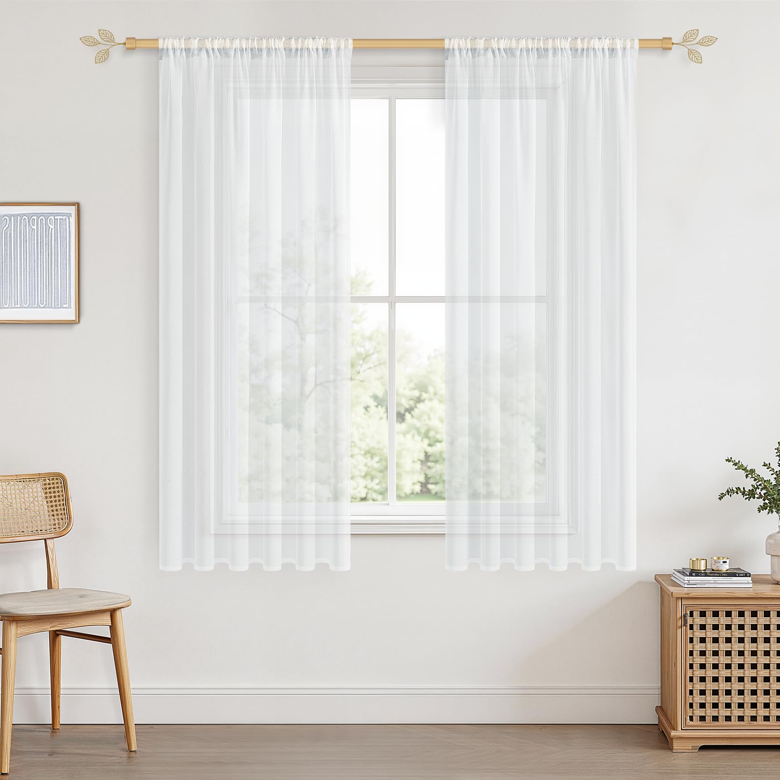 CUTEWIND Vorhänge mit Tunnelzug Gardinen Weiß Stangendurchzug Gardine Halbtransparent aus Polyester für Wohnzimmer Kinderzimmer Weiß 2er Pack 140x175cm BxH