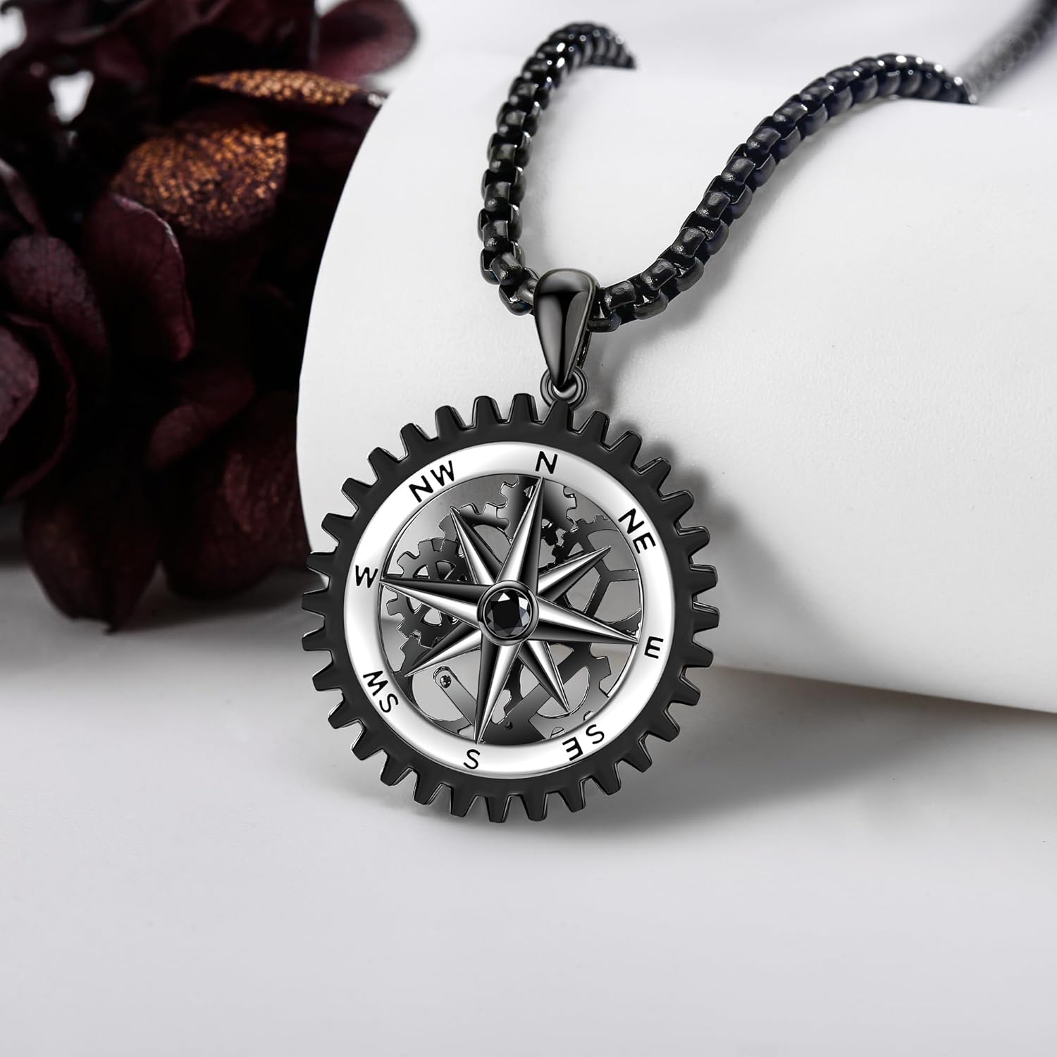 Compass Necklace for Men 925 Sterling Silver Black Compass Pendant for Men Compass Jewelry Gifts for Father Husband Boyfriend - Image 3