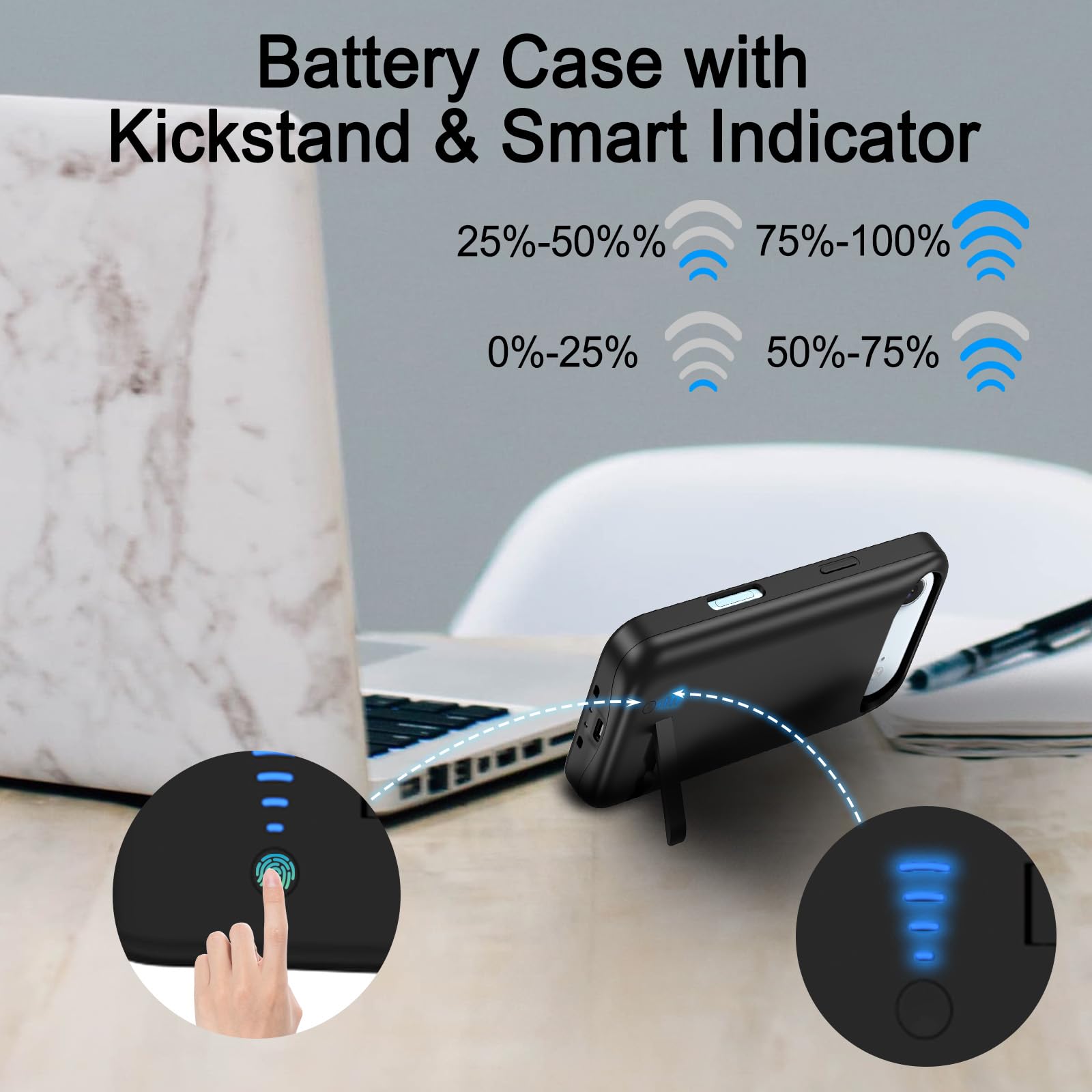 Cover Batteria per iPhone 17 Air(6,5"), 8500mAh Custodia Batteria Protettiva a 360° per Caricabatterie Portatile con Supporto, Power Bank Portatile Ricaricabile ed Espandibile (Nero)