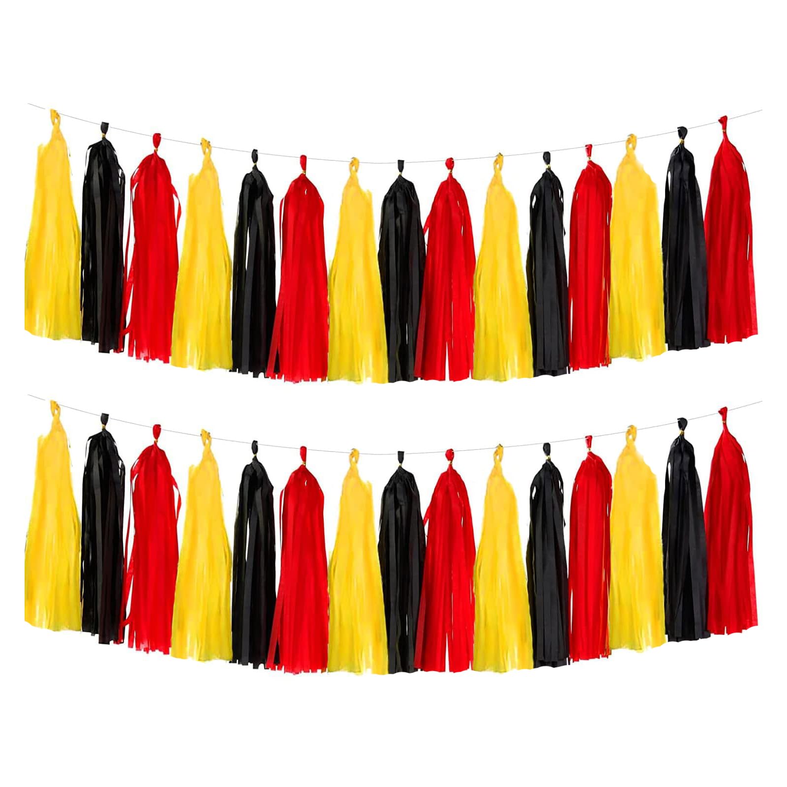Red Yellow and Black Tassel Garland Banner Paper Tassels for Birthday Party Decorations,Pack of 15