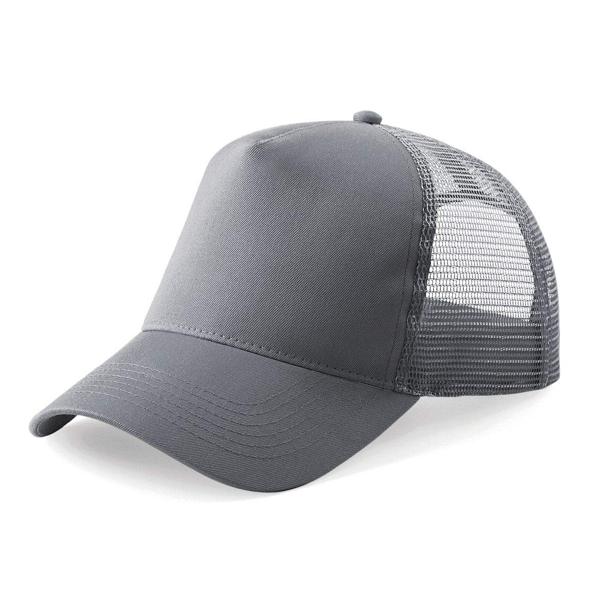 Mkr Unisex Grey Plain Trucker Cap Mesh Back Baseball Cap Snapback