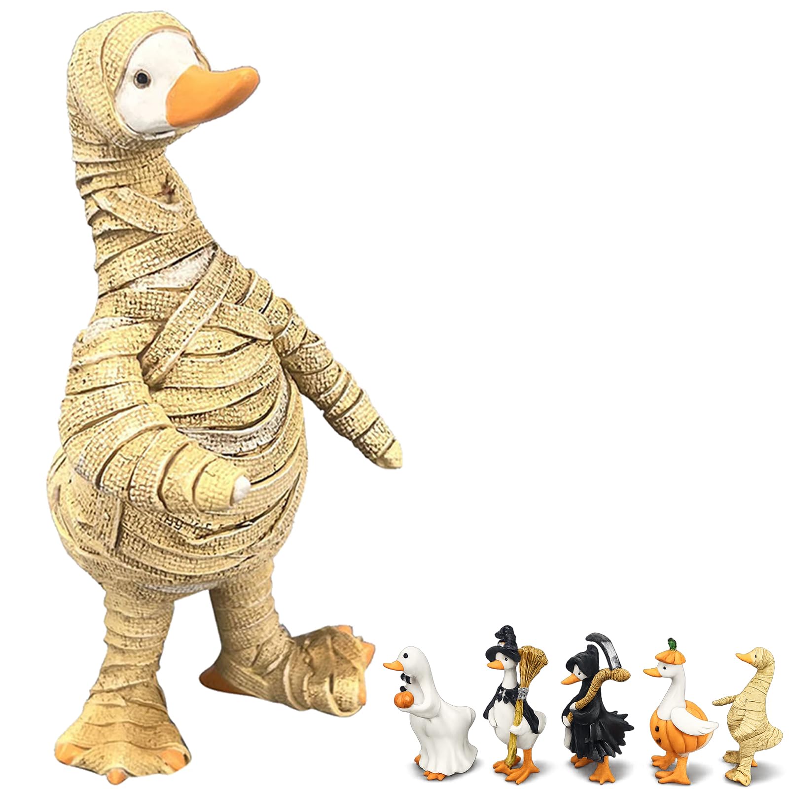 Halloween Goose Figurines Set, Resin Tabletop Decorations (Mummy)