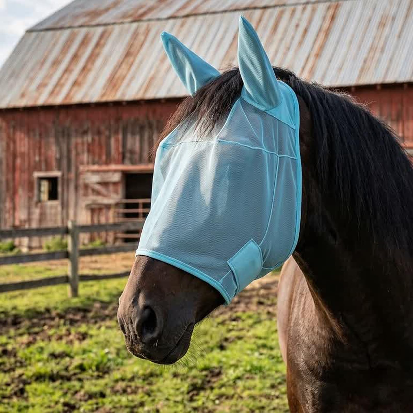 Masque anti-mouches cheval au paddock protection UV et oreilles